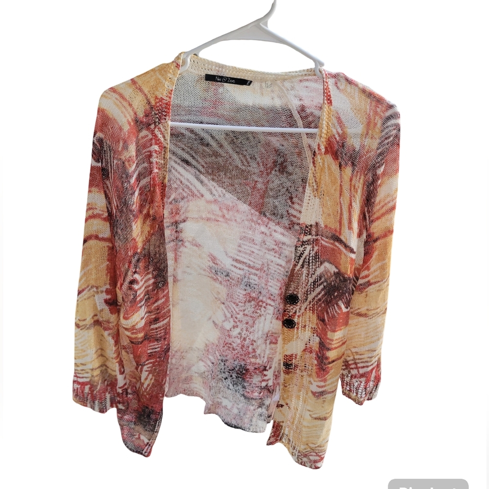 Nic + Zoe Linen Blend Open Knit Cardigan PM